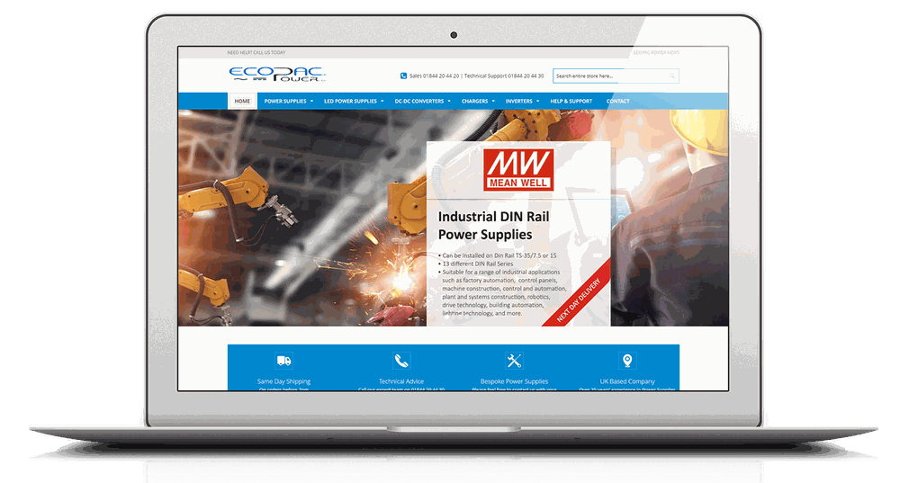 Ecopac Power website shown on a laptop